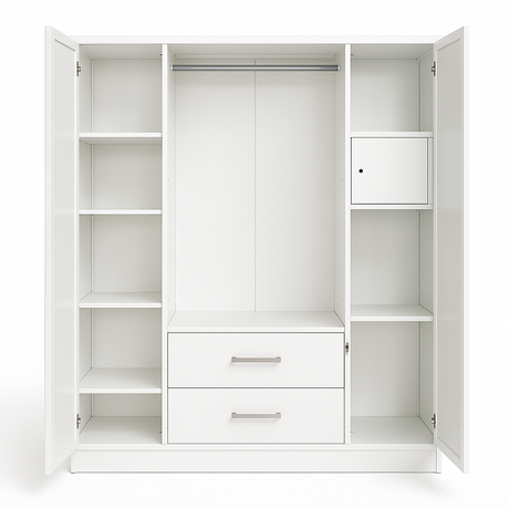 Metal Wardrobe with Double Mirror Doors & Safe