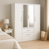 Metal Wardrobe with Double Mirror Doors & Safe