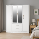 Metal Wardrobe with Double Mirror Doors & Safe