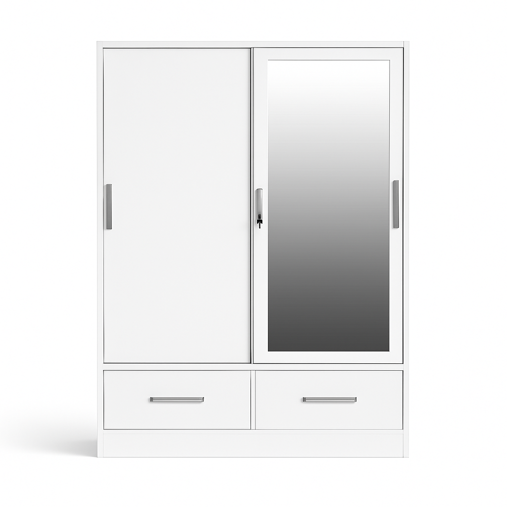 Metal Wardrobe White with Mirror & Safe