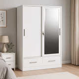 Metal Wardrobe White with Mirror & Safe