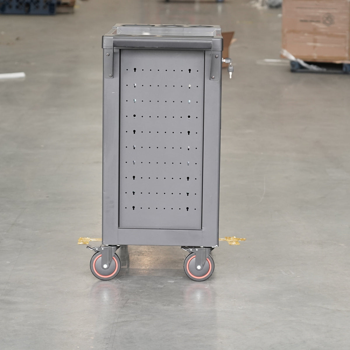 Heavy-Duty 7-Drawer Tool Trolley with Side Pegboard & Lockable Storage Compartment, Gray Steel Rolling Tool Cart for Workshops and Garages