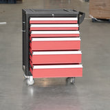 Heavy-Duty 6-Drawer Tool Trolley with Side Pegboard & Lockable Wheels, Red Steel Rolling Tool Storage Cart for Workshops and Garages