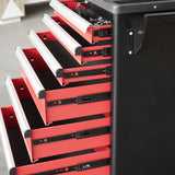 Heavy-Duty 6-Drawer Tool Trolley with Side Pegboard & Lockable Wheels, Red Steel Rolling Tool Storage Cart for Workshops and Garages