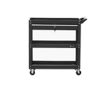 Heavy-Duty 3-Tier Tool Trolley Cart with Lockable Drawer and Wheels, Black Steel Utility Cart for Workshops and Garages