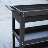 3 Tier Tool Trolley Cart with Lockable Drawer & Wheels – Heavy Duty Steel