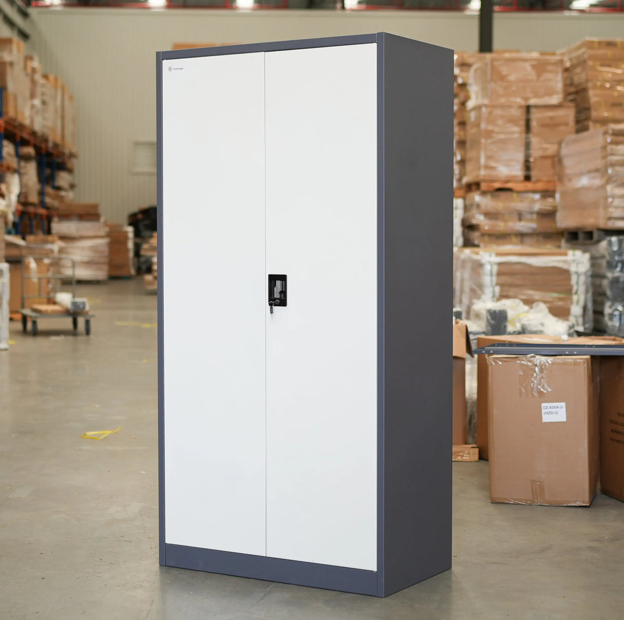 Metal File Cabinet 1.85m – Lockable Storage Cabinet Grey & White