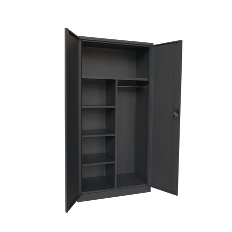 Heavy Duty Metal Storage Cabinet 1.85m(H)x0.9m(L)x0.4m(D) Black Steel Wardrobe
