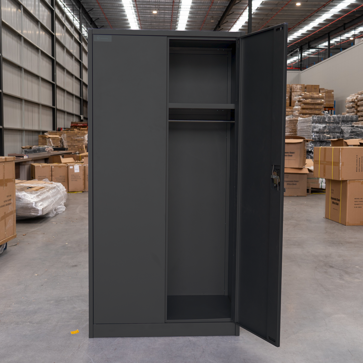 Heavy Duty Metal Storage Cabinet 1.85m(H)x0.9m(L)x0.4m(D) Black Steel Wardrobe