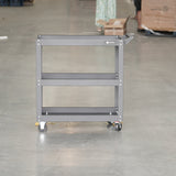 Heavy-Duty 3-Tier Tool Trolley Cart with Lockable Wheels, Black Steel Utility Cart for Workshops and Garages