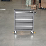 Compact 5-Drawer Tool Trolley with Lockable Wheels, Black Steel Rolling Tool Cart for Workshops and Garages