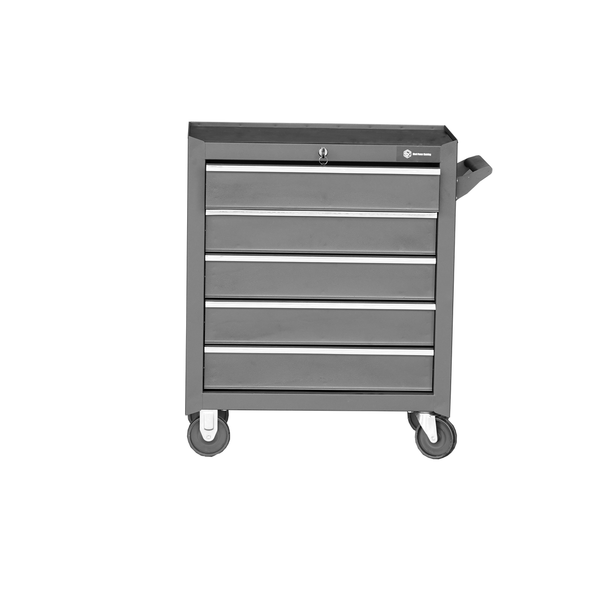 Compact 5-Drawer Tool Trolley with Lockable Wheels, Black Steel Rolling Tool Cart for Workshops and Garages