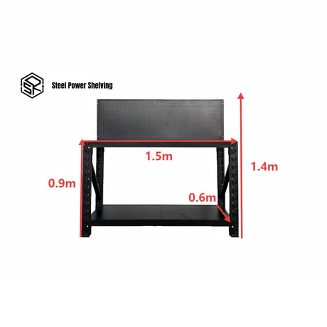 Heavy Duty Workbench with Pegboard 1.5m – Garage Tool Workstation 600KG Capacity