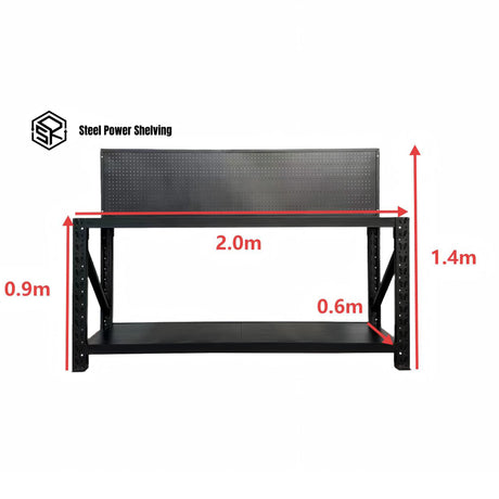 Heavy Duty Workbench with Pegboard 2.0m – Garage Tool Workstation 600KG Capacity
