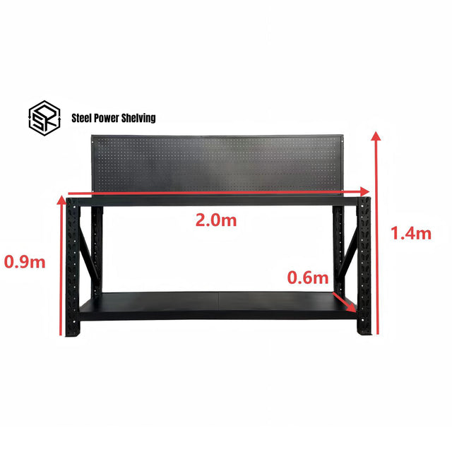 Heavy Duty Workbench with Pegboard 2.0m – Garage Tool Workstation 600KG Capacity