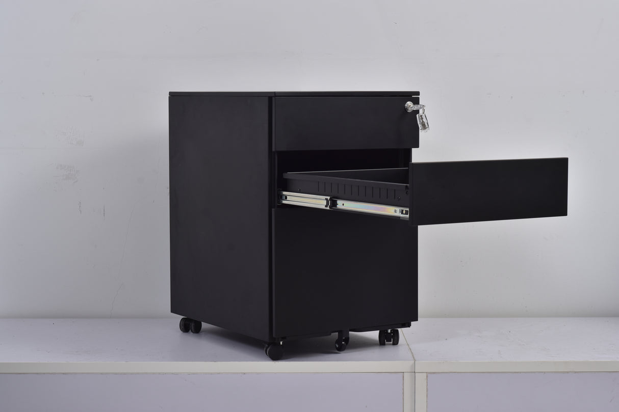 3 Drawer Mobile Pedestal Filing Cabinet – Lockable Office Drawer Unit with Wheels