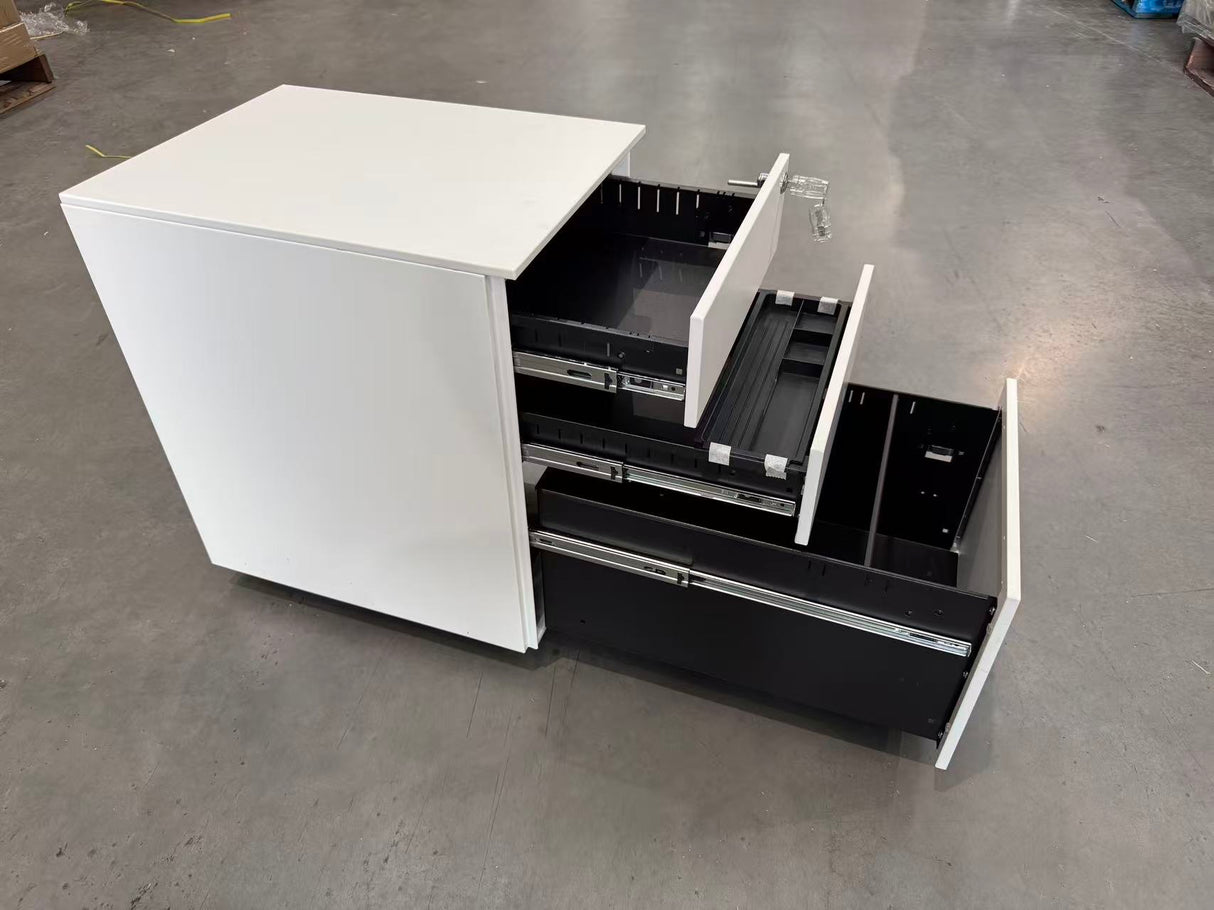 3 Drawer Mobile Pedestal Filing Cabinet – Lockable Office Drawer Unit with Wheels