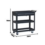 Heavy-Duty 3-Tier Tool Trolley Cart with Lockable Drawer and Wheels, Black Steel Utility Cart for Workshops and Garages