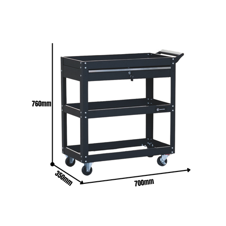 3 Tier Tool Trolley Cart with Lockable Drawer & Wheels – Heavy Duty Steel