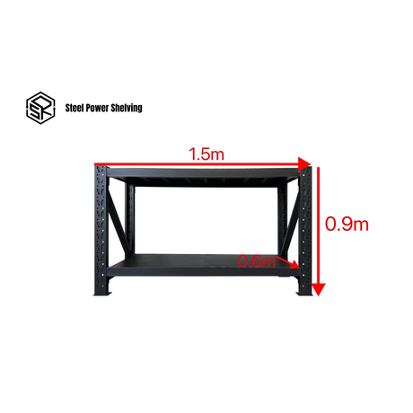 Heavy Duty Workbench 0.9m(H)x1.5m(L)x0.6m(D) 600kg Steel Bench Adjustable Shelves